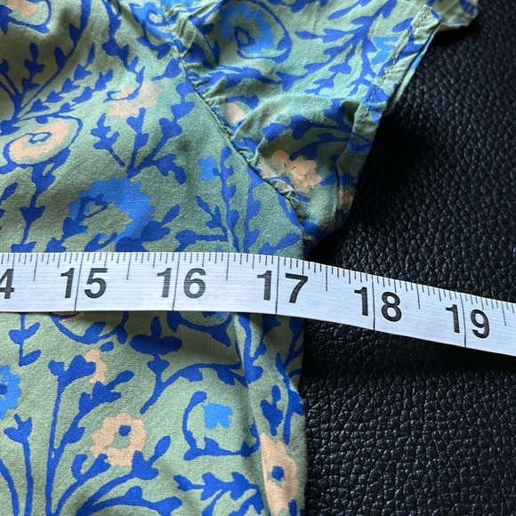 Anthropologie Penrose Tiered Tunic Dress GUACAMOLE Green Blue Puff Sleeve Sz XSP - Picture 14 of 14